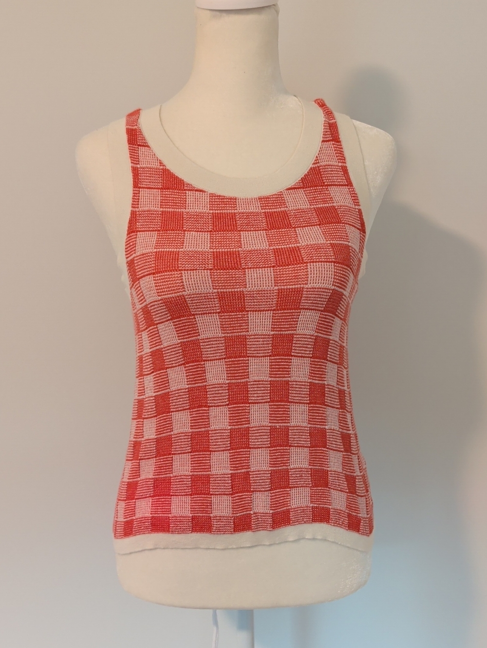 Guest In Residence Knitters Lightweight Red Checkered Knit Tank Top